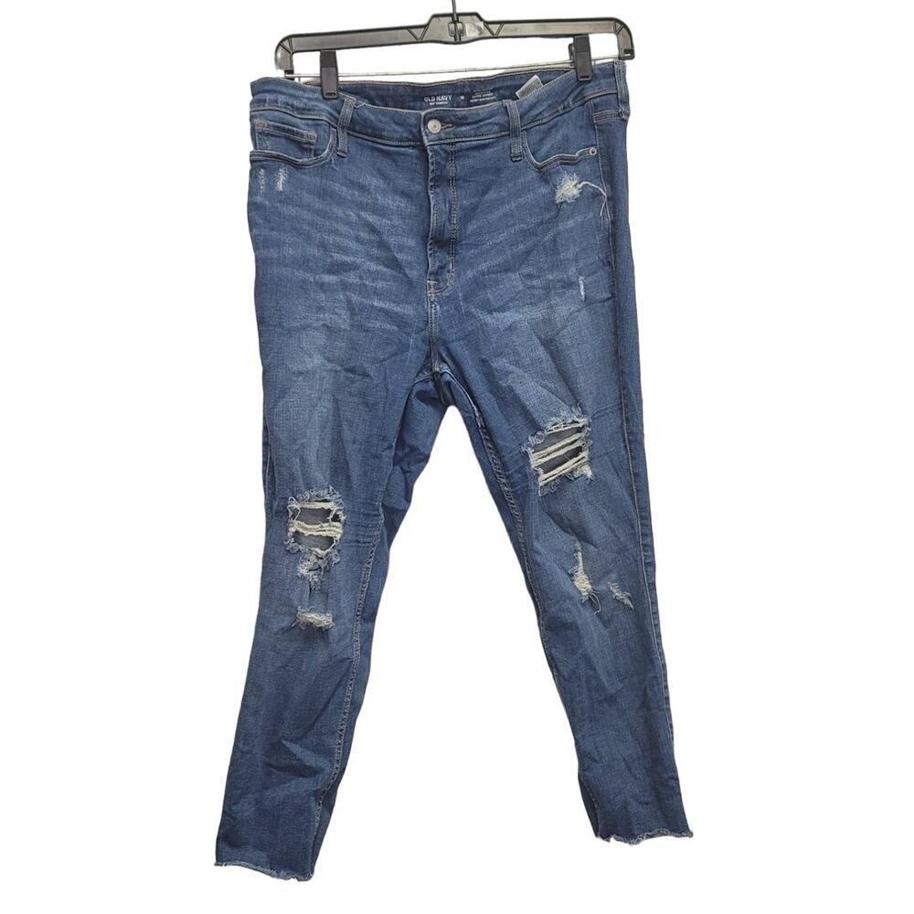 Old Navy Womens 16 Distressed Extra High Rise Rockstar Super Skinny Jeans